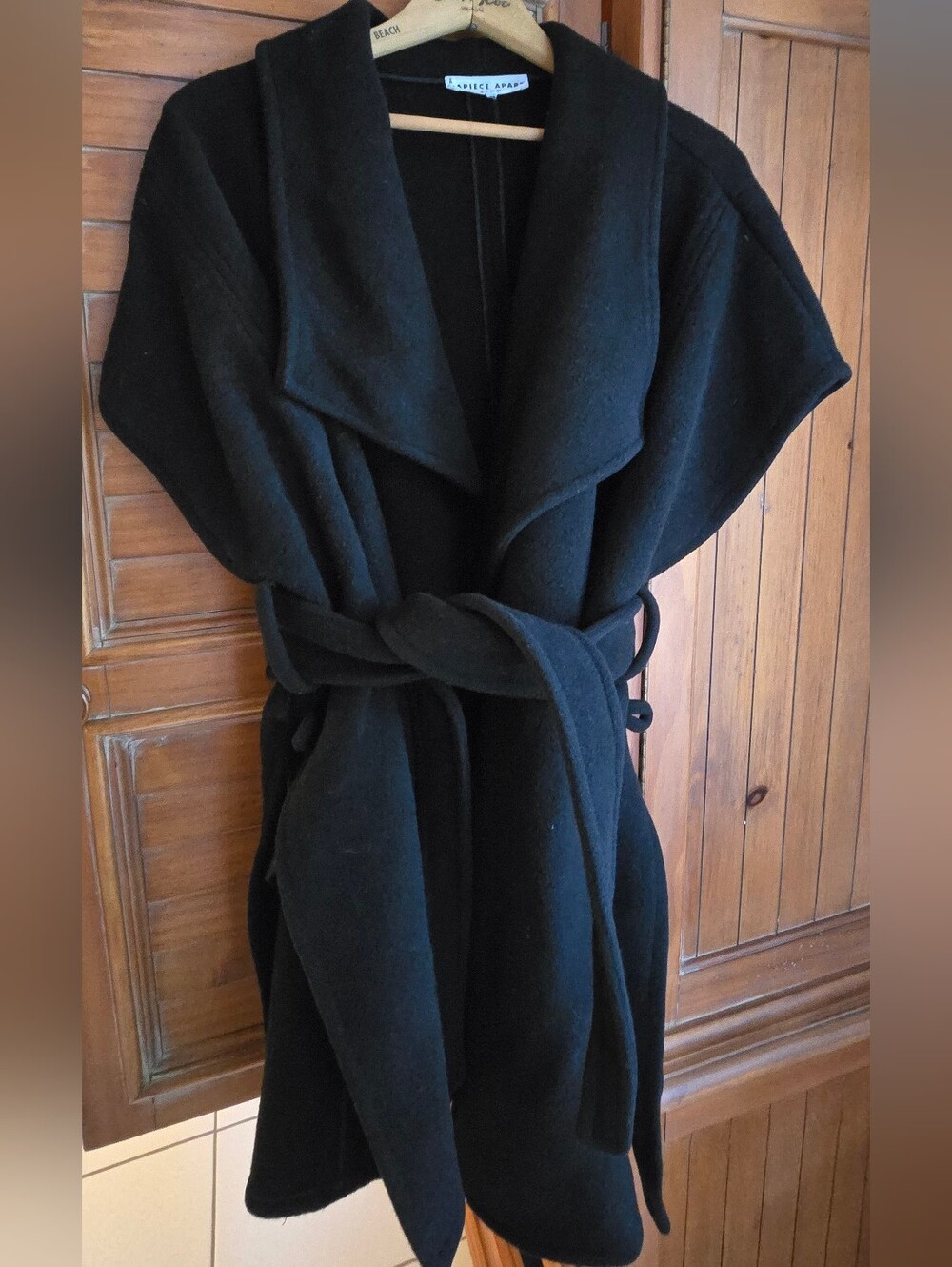 Apiece Apart Duffle Wrap Coat, Black 100% Wool, Belted Cape Jacket